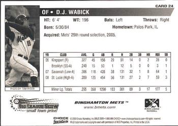 2009 Choice Binghamton Mets #24 D.J. Wabick Back