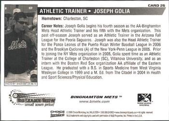 2009 Choice Binghamton Mets #26 Joseph Golia Back