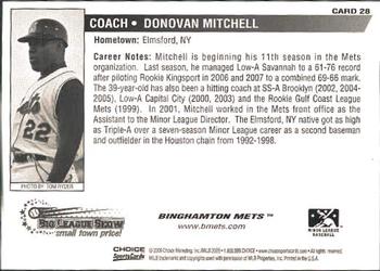 2009 Choice Binghamton Mets #28 Donovan Mitchell Back