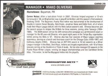 2009 Choice Binghamton Mets #29 Mako Oliveras Back