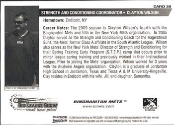 2009 Choice Binghamton Mets #30 Clayton Wilson Back