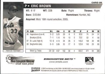 2009 Choice Binghamton Mets #6 Eric Brown Back