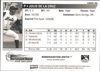 2009 Choice Binghamton Mets #8 Julio De La Cruz Back