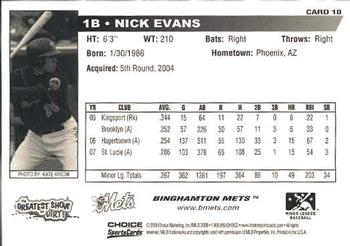 2008 Choice Binghamton Mets #10 Nick Evans Back