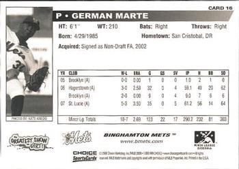 2008 Choice Binghamton Mets #16 German Marte Back