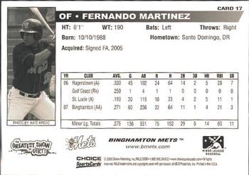 2008 Choice Binghamton Mets #17 Fernando Martinez Back