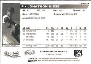 2008 Choice Binghamton Mets #19 Jonathon Niese Back