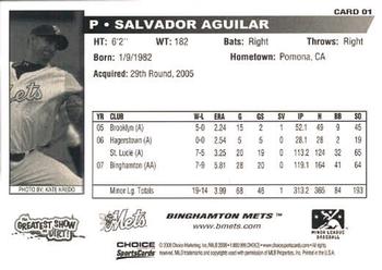 2008 Choice Binghamton Mets #1 Salvador Aguilar Back