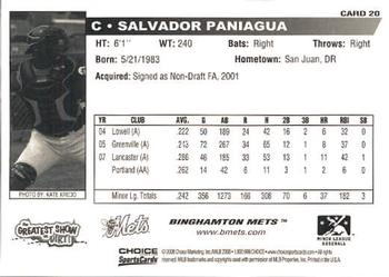 2008 Choice Binghamton Mets #20 Salvador Paniagua Back