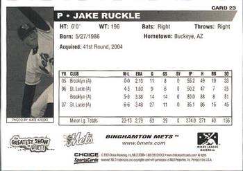2008 Choice Binghamton Mets #23 Jake Ruckle Back