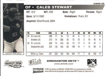 2008 Choice Binghamton Mets #25 Caleb Stewart Back