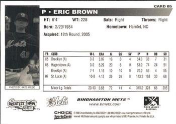 2008 Choice Binghamton Mets #5 Eric Brown Back