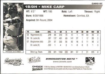 2008 Choice Binghamton Mets #7 Mike Carp Back