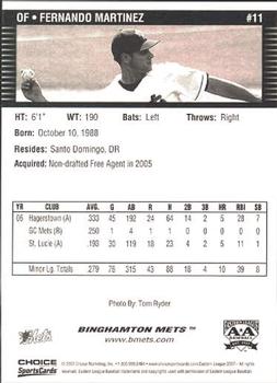 2007 Choice Binghamton Mets #11 Fernando Martinez Back
