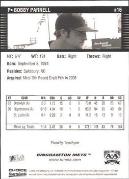 2007 Choice Binghamton Mets #16 Bobby Parnell Back