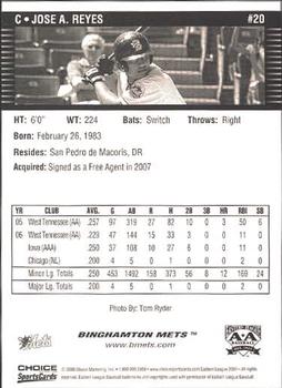 2007 Choice Binghamton Mets #20 Jose Reyes Back