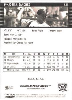 2007 Choice Binghamton Mets #21 Jose Sanchez Back