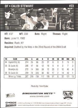 2007 Choice Binghamton Mets #23 Caleb Stewart Back