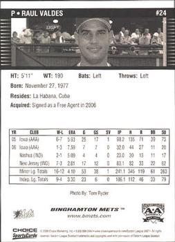 2007 Choice Binghamton Mets #24 Raul Valdes Back