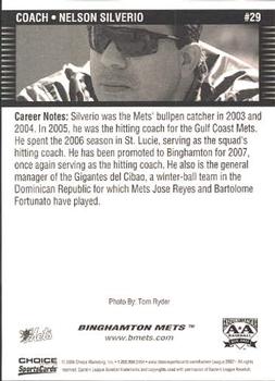 2007 Choice Binghamton Mets #29 Nelson Silverio Back