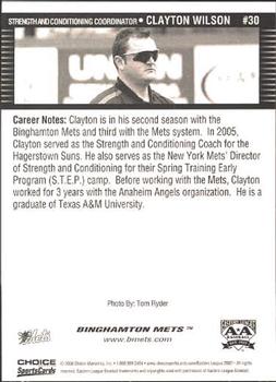2007 Choice Binghamton Mets #30 Clayton Wilson Back