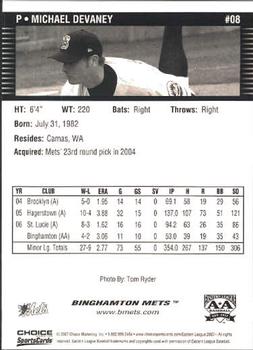 2007 Choice Binghamton Mets #8 Michael Devaney Back