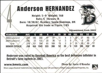 2005 Grandstand Binghamton Mets #NNO Anderson Hernandez Back