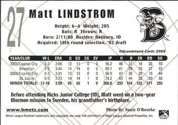 2005 Grandstand Binghamton Mets #NNO Matt Lindstrom Back