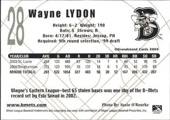 2005 Grandstand Binghamton Mets #NNO Wayne Lydon Back