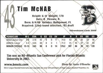 2005 Grandstand Binghamton Mets #NNO Tim McNab Back