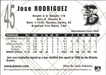 2005 Grandstand Binghamton Mets #NNO Jose Rodriguez Back