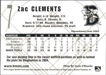 2005 Grandstand Binghamton Mets #NNO Zac Clements Back