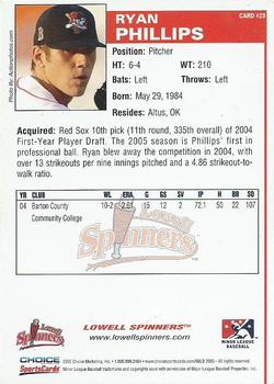 2005 Choice Lowell Spinners #23 Ryan Phillips Back