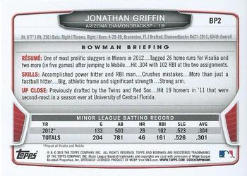 2013 Bowman - Prospects Silver Ice #BP2 Jonathan Griffin Back