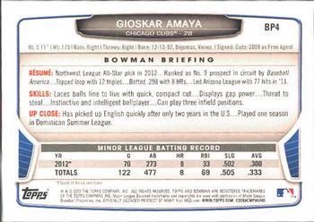 2013 Bowman - Prospects Silver Ice #BP4 Gioskar Amaya Back