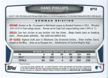 2013 Bowman - Prospects Silver Ice #BP18 Dane Phillips Back
