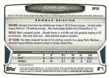 2013 Bowman - Prospects Silver Ice #BP29 Edwin Diaz Back