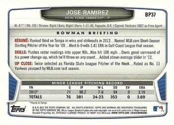 2013 Bowman - Prospects Silver Ice #BP37 Jose Ramirez Back