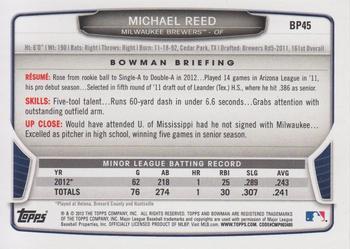 2013 Bowman - Prospects Silver Ice #BP45 Michael Reed Back