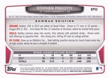 2013 Bowman - Prospects Silver Ice #BP52 Stephen Piscotty Back