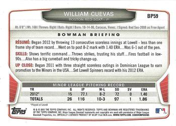 2013 Bowman - Prospects Silver Ice #BP59 William Cuevas Back