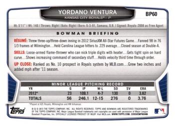 2013 Bowman - Prospects Silver Ice #BP60 Yordano Ventura Back