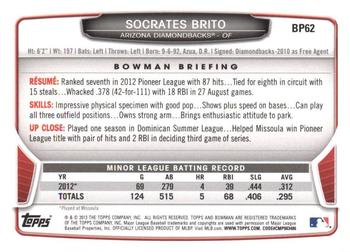 2013 Bowman - Prospects Silver Ice #BP62 Socrates Brito Back