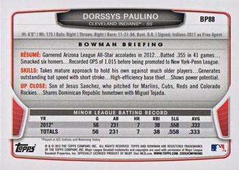 2013 Bowman - Prospects Silver Ice #BP88 Dorssys Paulino Back