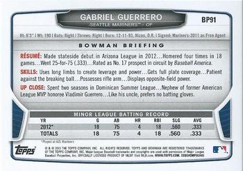2013 Bowman - Prospects Silver Ice #BP91 Gabriel Guerrero Back