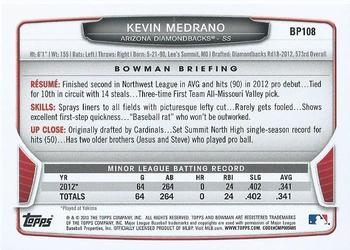 2013 Bowman - Prospects Silver Ice #BP108 Kevin Medrano Back