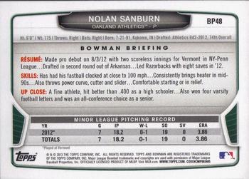 2013 Bowman - Prospects Silver Ice #BP48 Nolan Sanburn Back