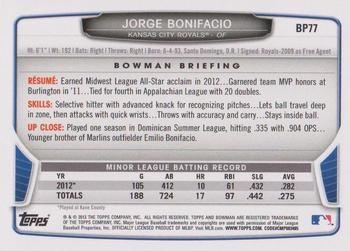 2013 Bowman - Prospects Silver Ice #BP77 Jorge Bonifacio Back