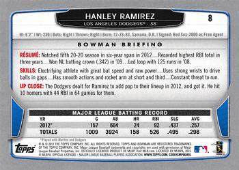 2013 Bowman - Silver Ice #8 Hanley Ramirez Back