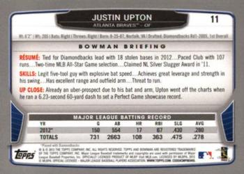 2013 Bowman - Silver Ice #11 Justin Upton Back